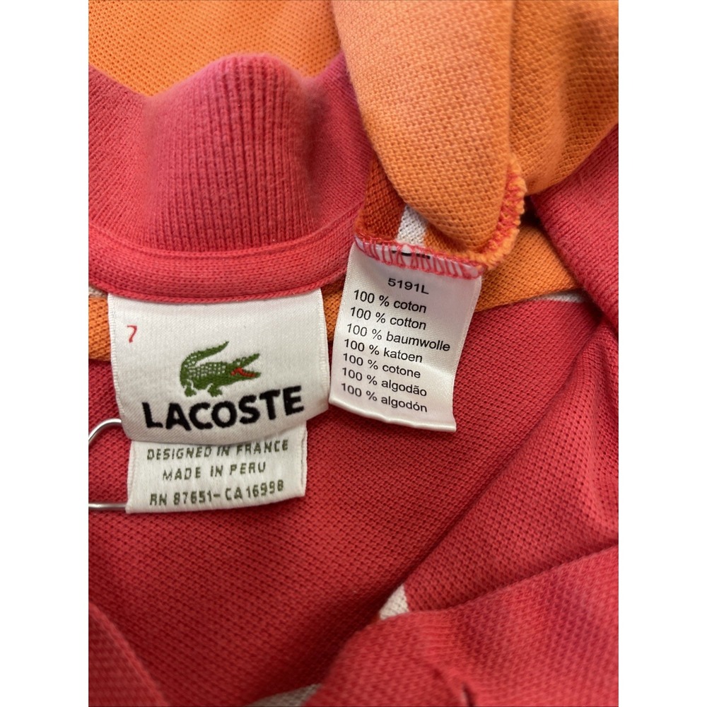 Lacoste Mens Short Sleeve Multicolor Striped  Polo Shirt Sz 7, Large Cotton Peru - Picture 4 of 6